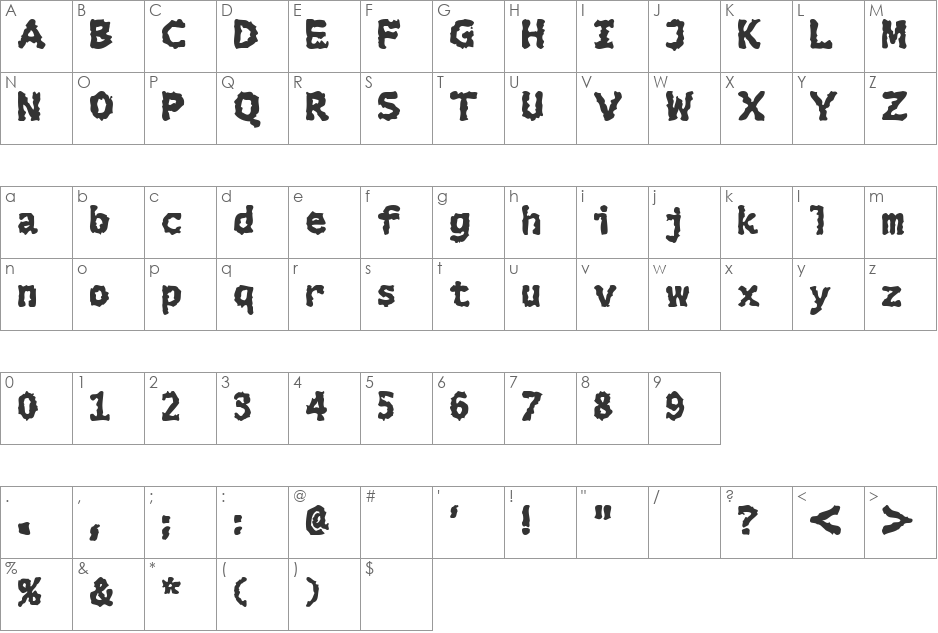 Extralucid font character map preview