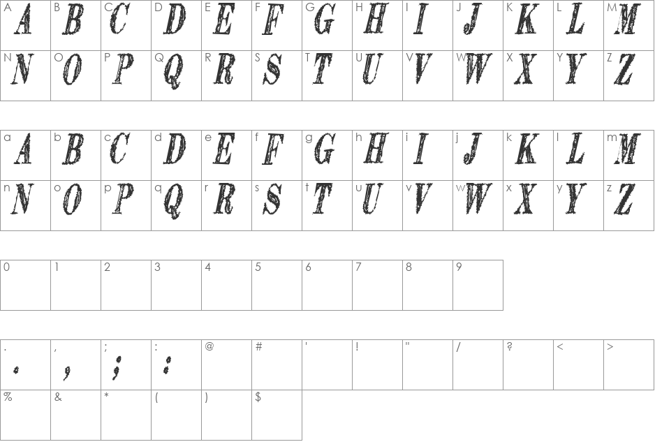Extranger sol tfb font character map preview