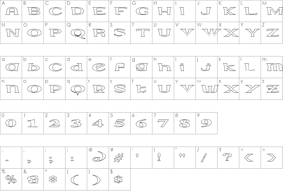 Extrano - Borde font character map preview