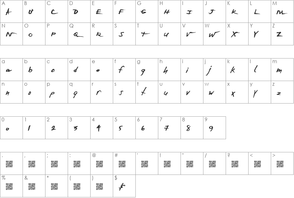 ExtraZero font character map preview