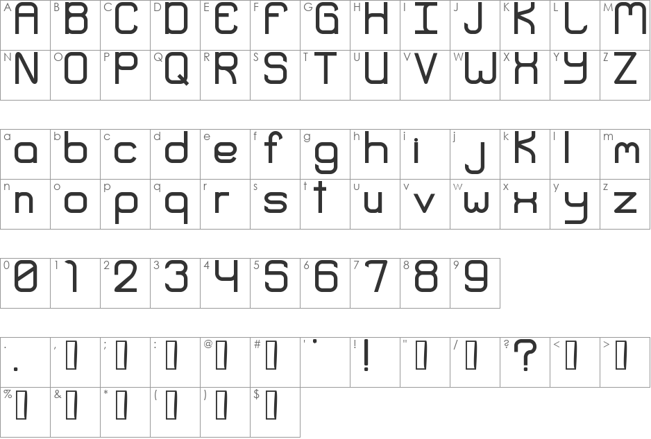 Extremis font character map preview