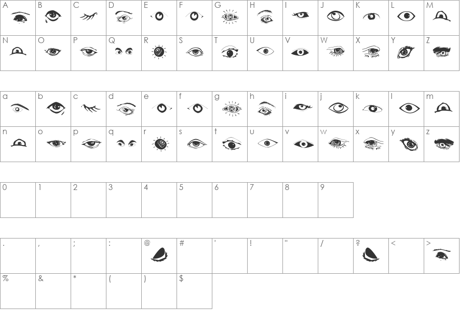 Eyes font character map preview