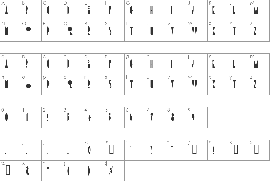 AmsterdamTangram font character map preview