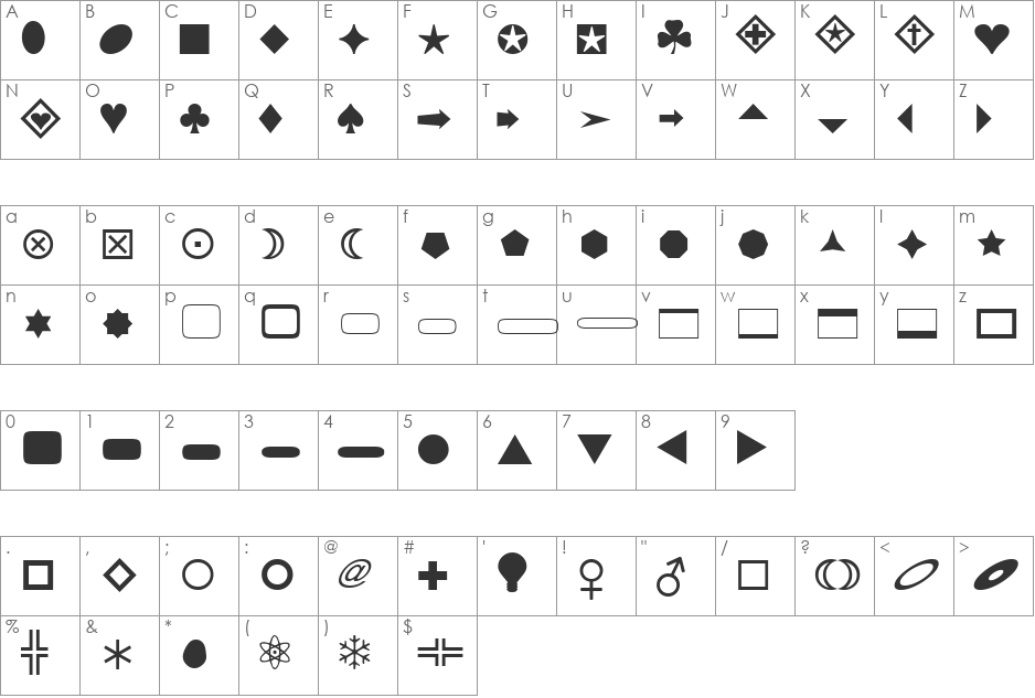 F&T_BasicShapes1 font character map preview