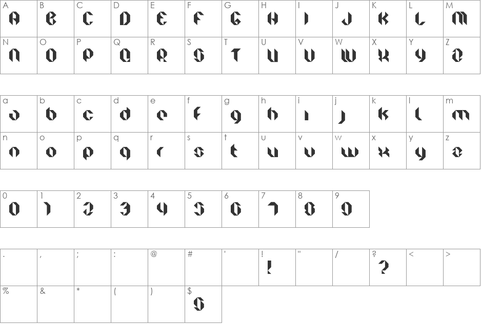Facet Black font character map preview