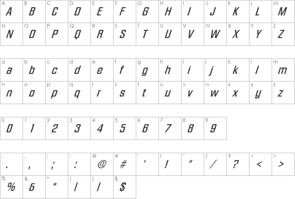 Facet-Xitalic font character map preview