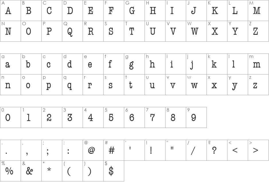 AmTypewriterCdMdITCTT font character map preview