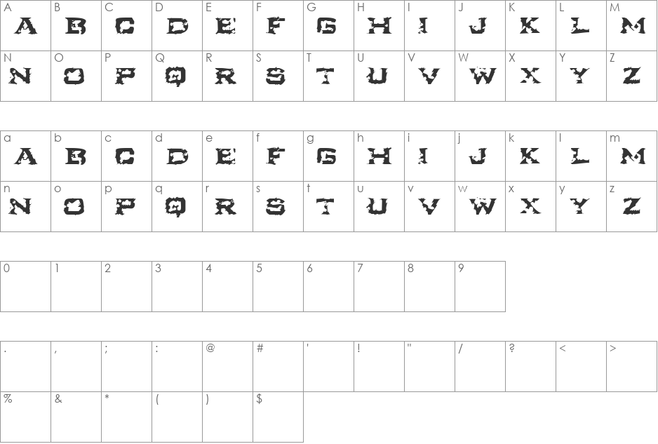 Fadedgunp font character map preview