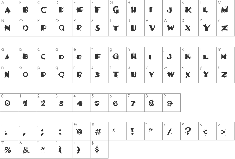 Fajita ICG Mild font character map preview