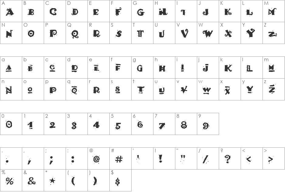 Fajita Picante font character map preview