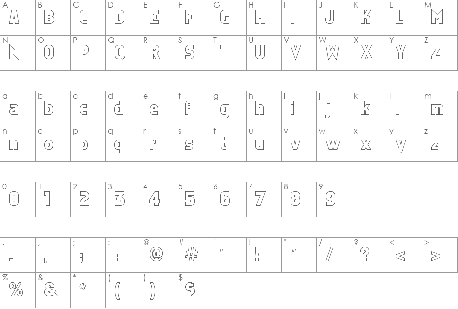 Faktos Outline font character map preview