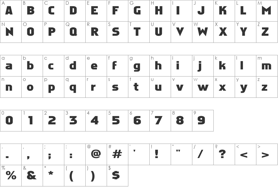 Faktos Wide font character map preview