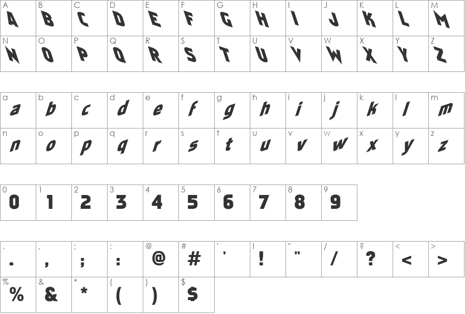 Faktos-Mirror font character map preview