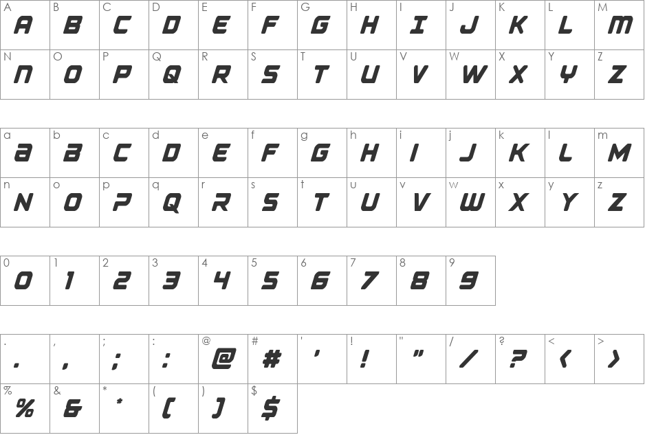 Falcon Punch Condensed font character map preview