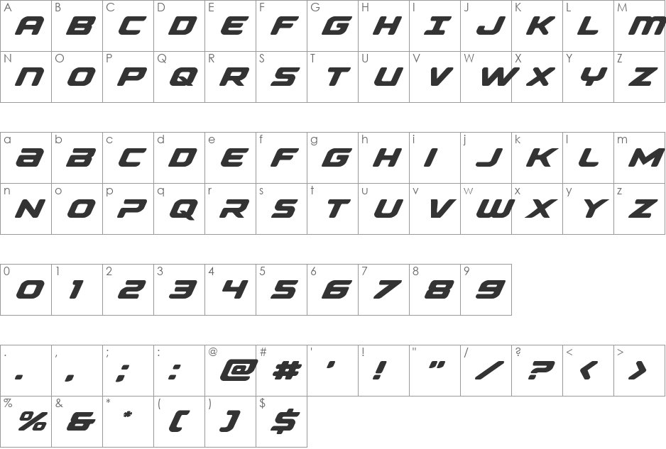 Falcon Punch Expanded font character map preview