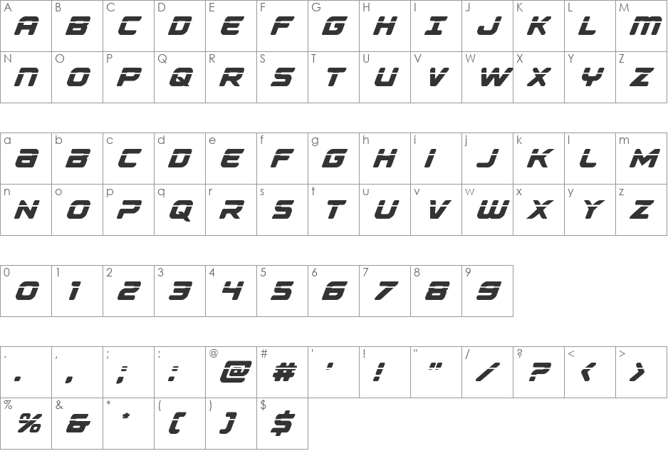 Falcon Punch Laser font character map preview
