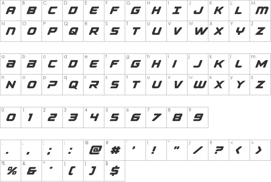 Falcon Punch Straight font character map preview