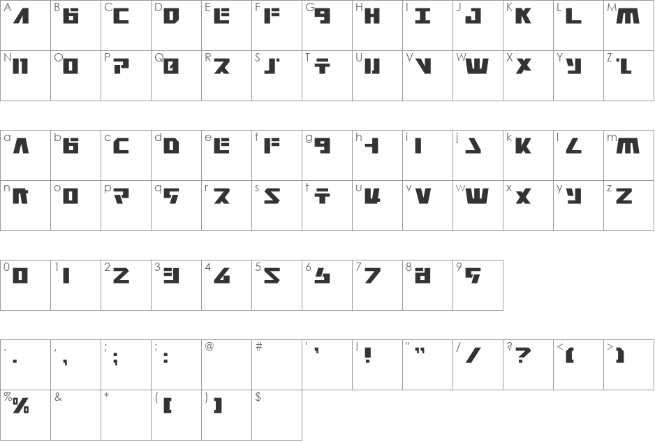 Falconhead font character map preview