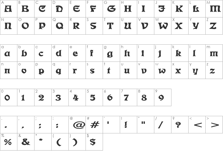Fallen Italics font character map preview
