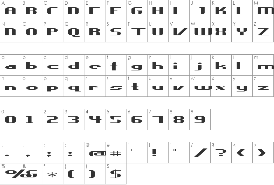 Fallover font character map preview