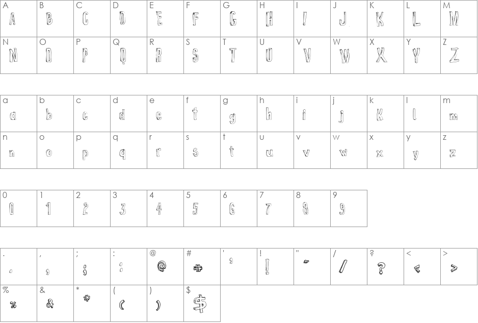 False 3D font character map preview