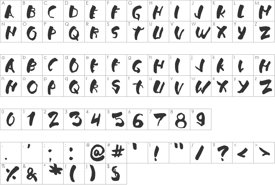 Falsthan font character map preview