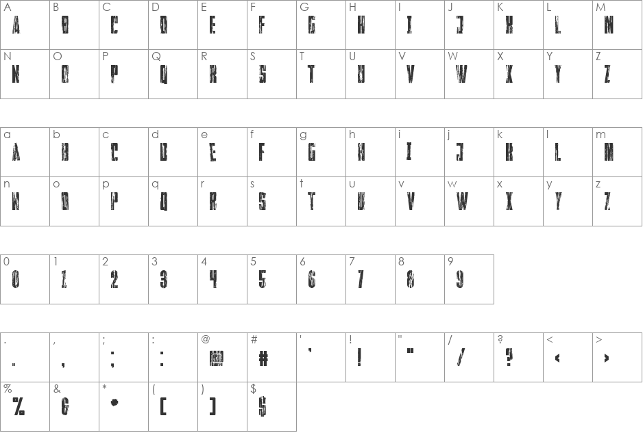 Faltura Guerra font character map preview