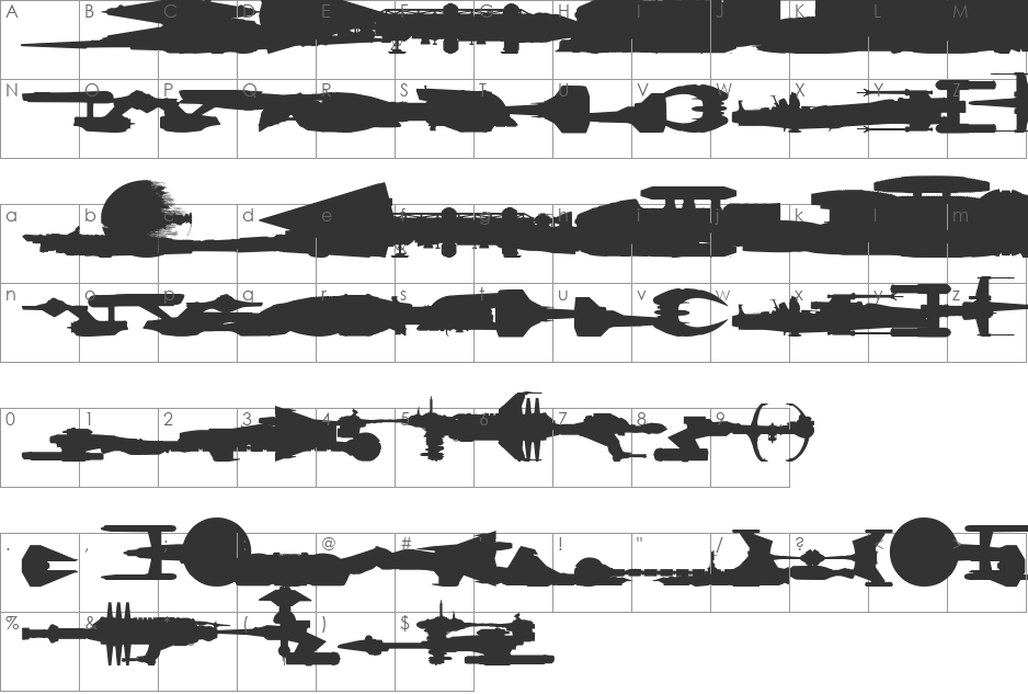 Famous Spaceships font character map preview
