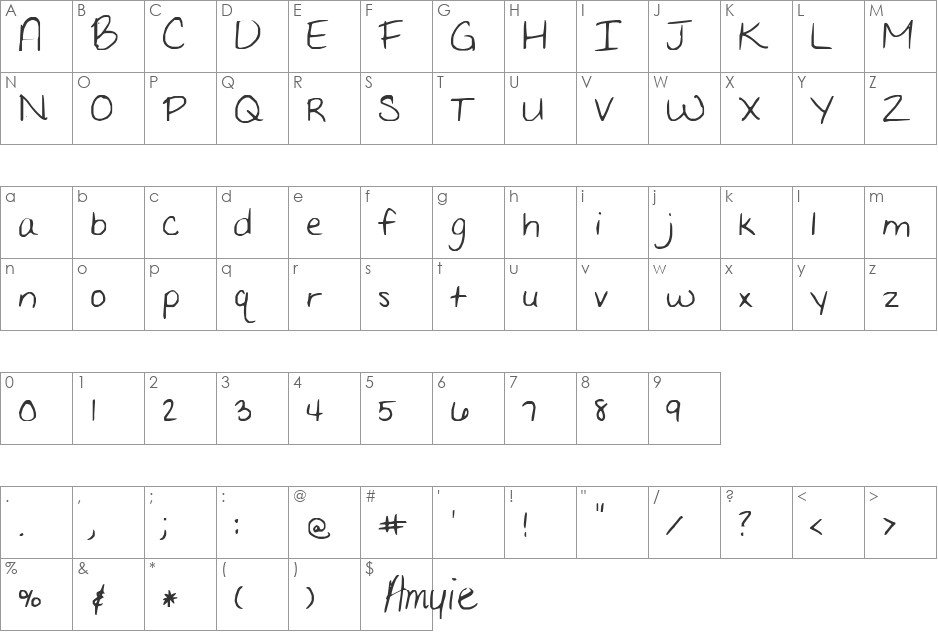 Amyie font character map preview