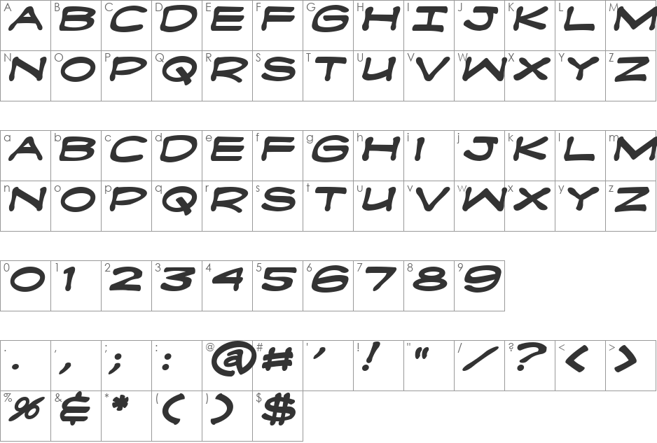 Fanboy Hardcore font character map preview