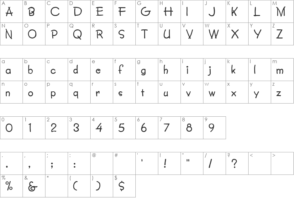 FanciHand font character map preview