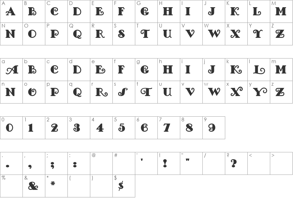 Fancy Pants NF font character map preview