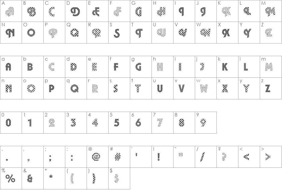 Fancy12 Becker font character map preview