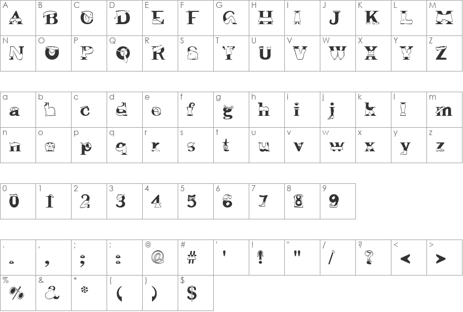 FancyDress font character map preview