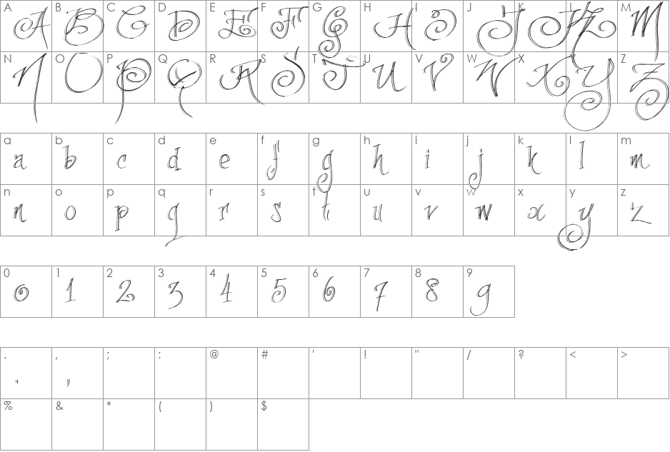 fancyPens font character map preview