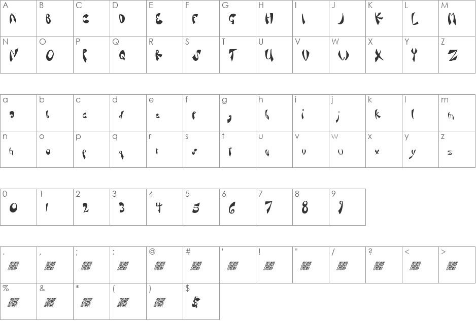 FancySauce font character map preview