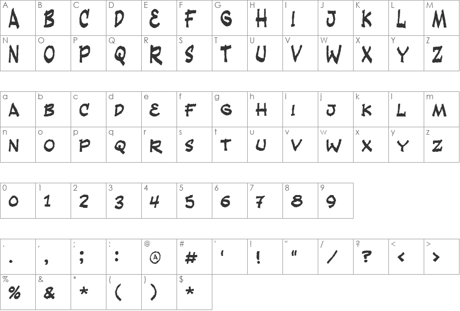 Fandango font character map preview