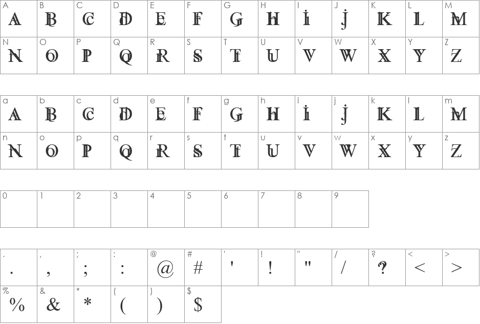 Fane Serane font character map preview
