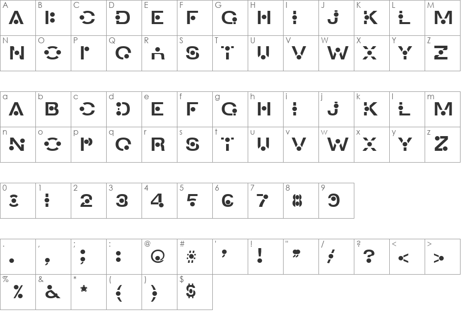 An Creon font character map preview