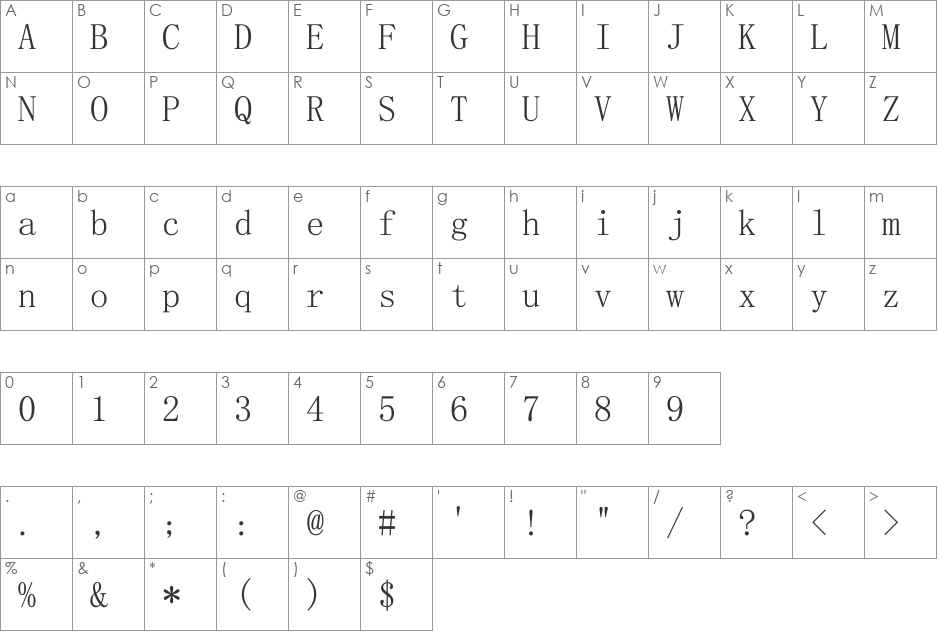 FangSong font character map preview
