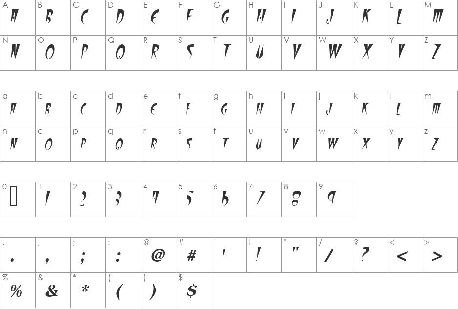 FangsSCapsSSK font character map preview