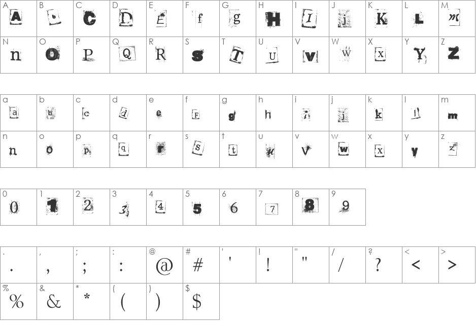 Fanstasy font character map preview