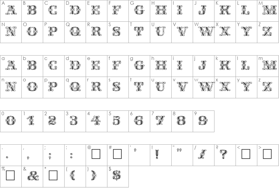 Fantasia font character map preview