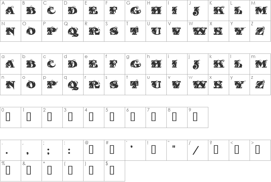 Fantastic MF Initials font character map preview