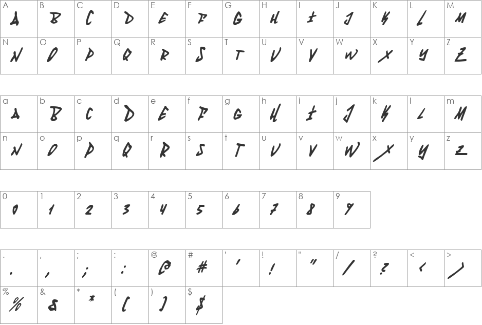 Fantom Condensed Italic font character map preview