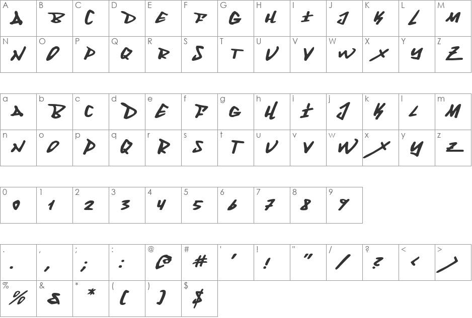 Fantom Expanded Italic font character map preview