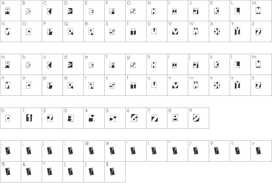 FantomBantum font character map preview