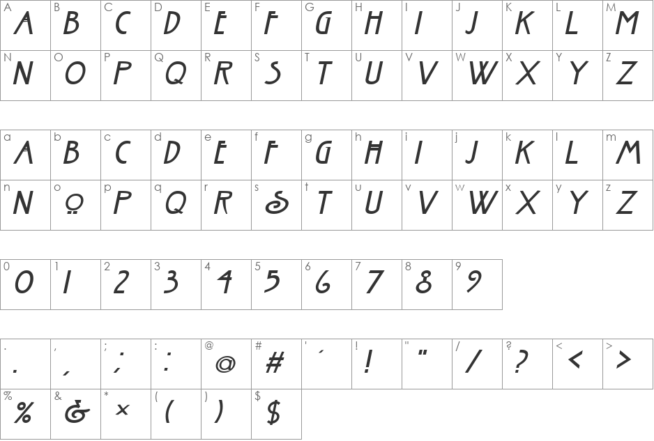 Fanzee font character map preview