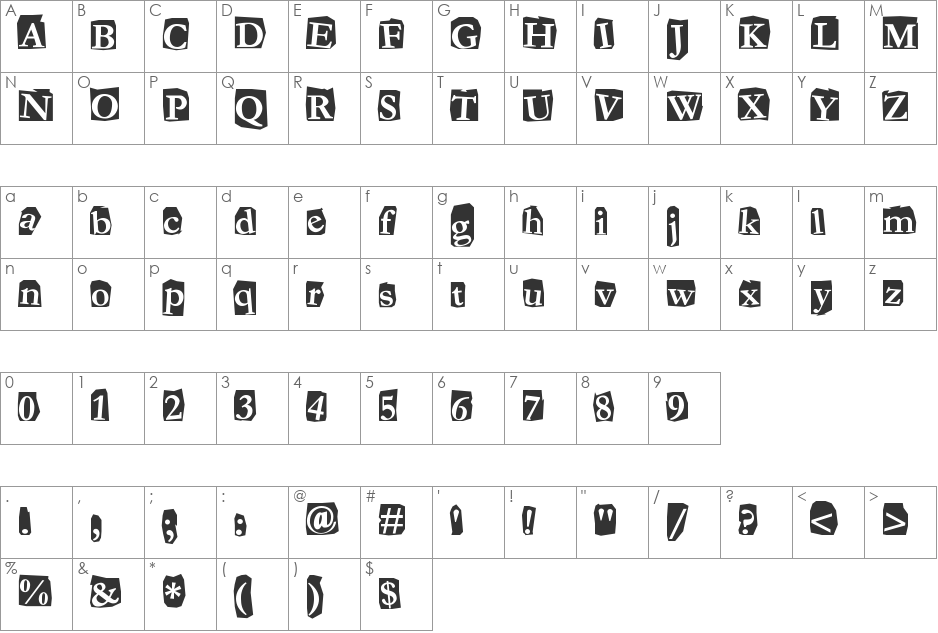 Fanzine font character map preview