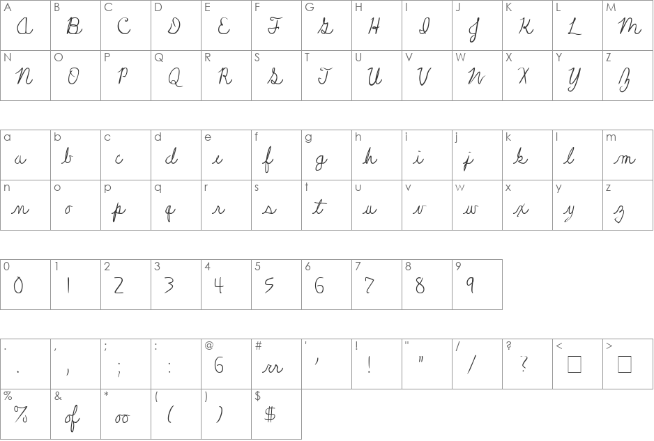 Farewell font character map preview